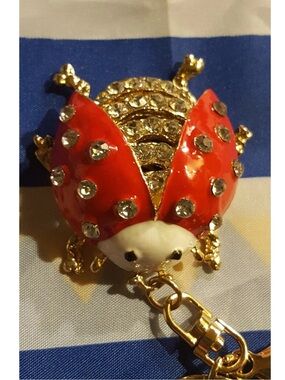 Ladybug crystal KEY CHAIN New from Greece vintage Y2K NOS